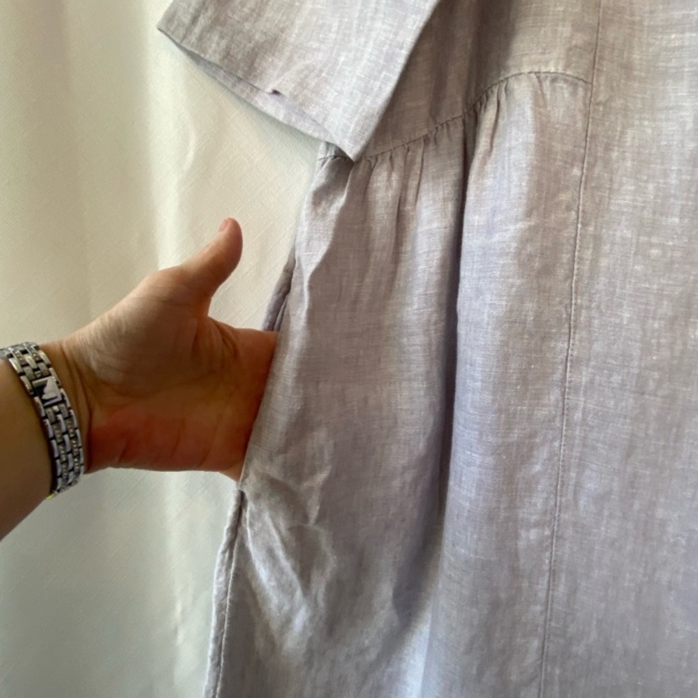Women's Grey 100% Linen Dress MD Popover Lagenlook 3/4 Sleeve Coastal Grandma - Picture 6 of 13